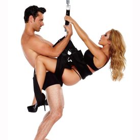 Couple enjoying the Whipsmart Pleasure Sex Swing, showcasing its adjustable straps and secure, comfortable design